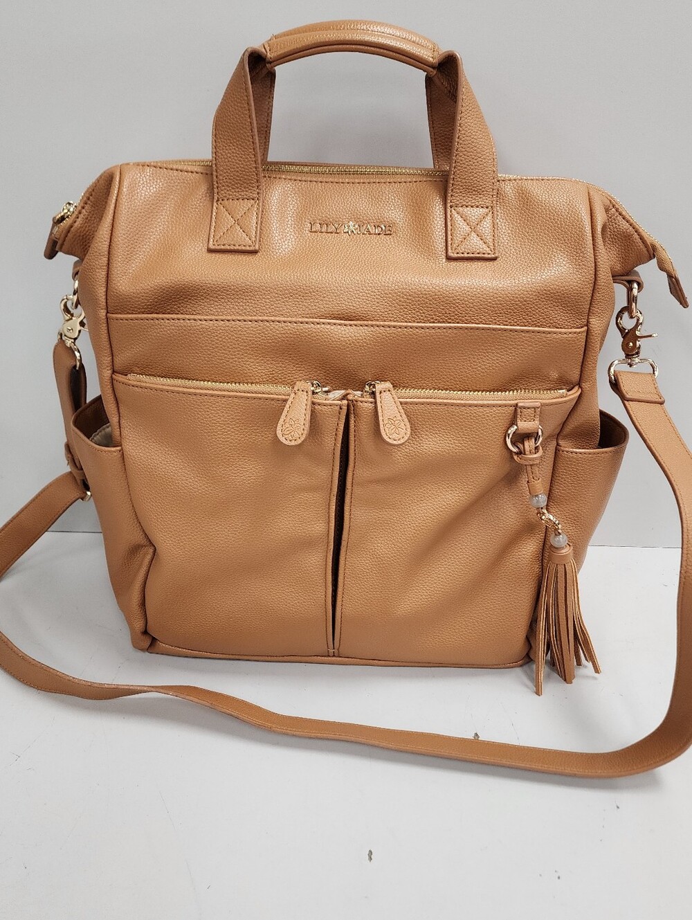 Lily & Jade Tan Leather Backpack Purse with Tassel